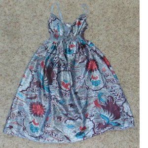 Womens Sun Dress Derek Heart Blue Medium Satiny Spaghetti Strap Gathered Waist